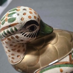 Vintage Tonala Pottery/Brass Hand Painted Mexican Folk Art Duck Figurine.