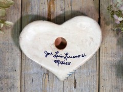 Sm Sz Heart Turquoise & Beige Clay Handmade Hummingbirds Mexican Folk Art Love