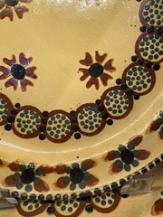 Vtg Early Set Of 4 11 5/8” Mexican Terracotta Handpainted Yellow/red/green Plate