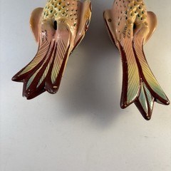 Pair Vintage Parrot Handpainted 5”Figures Signed Mexico Peach Blue Green Coral