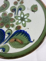 Tonala Hand-Painted Ken Edwards Pottery Green Trivet Bird 7″ El Palomar Mexico