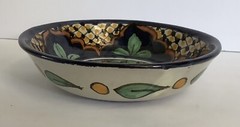 MEXICAN TALAVERA POTTERY ROUND BOWL SERVING DISH 7.5” RED CLAY BLUE FLORAL
