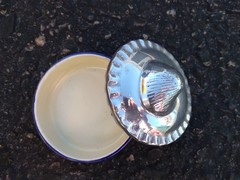 Round Blue Floral Trinket Box Round Blue Silver Shell Mexico Vintage