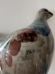 Vintage Mexican Tonala Bird Floral Blue Great Brown Ceramic 5.25”