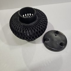 Oaxaca Art Pottery Barro Negro Mexico Hand Carved Black Clay Round Candale Lamp