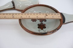 El Palomar Tonala Mexico Pottery Soup Bowl Set of 2 Single Handle Floral Brown