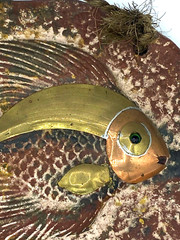 Hand Made 3D Fish Clay Plaque Wall Art Brass Copper Metal Mexico Water Hanging
