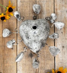 White Heart Skulls Day of the Dead Clay Handmade Rafael Pineda Mexican Folk Art