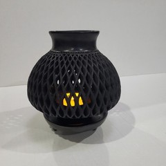 Oaxaca Art Pottery Barro Negro Mexico Hand Carved Black Clay Round Candale Lamp