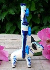 Tree of Life Candelabra Bull Birds Flowers Handmade Clay Mexico Folk Art Tiny Sz