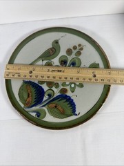 Tonala Hand-Painted Ken Edwards Pottery Green Trivet Bird 7″ El Palomar Mexico