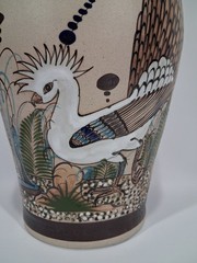 Ken Edwards Tonala stoneware pottery floor vase bird snake butterfly vintage