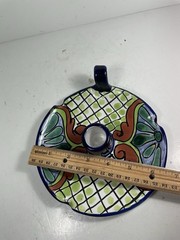 Talavera Mexican Pottery Single Candle Holder Signed Ruth