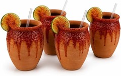 Handcrafted Lead-Free Clay Cup Set of 4 – Modern Barrel Design for Cold Drinks