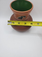 Mexican Clay Pottery Vase Vintage Glazed Green Inside