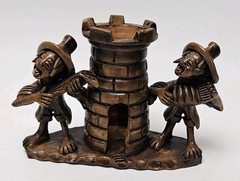 Vintage Folk Art Pottery Men Playing Music Pen holder Figurine Sculpture