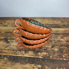 Set of 4 Vintage Patamban Barro Verde Leaf Bowls Green Glazed Mexican Pottery
