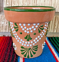 Mexican Ceramic Flower Pot Planter Folk Art Pottery Handmade Talavera #1