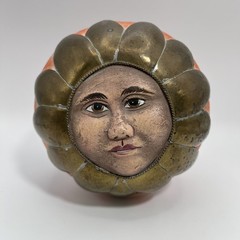 Sergio Bustamante Anthropomorphic Sun Face Ceramic & Brass Sphere Sculpture