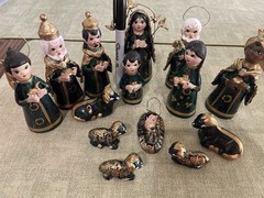 Mexican Tonala Nativity Set Scene 11 Piece Hand Painted Crèche Pottery Folk Art