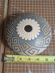Maria Acosta Mata Ortiz Pottery Seed Pot Sgraffito Geometric Polychrome Bird 6″