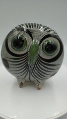Vinatge Tonala Mexican Pottery Green Owl Figurine Handpainted w/Legs *READ*
