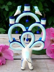 Tree of Life Candelabra Bull Birds Flowers Handmade Clay Mexico Folk Art Tiny Sz