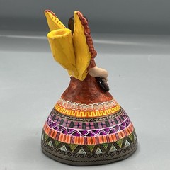 Vintage Mexican Folk Art Terracotta Angel w Guitar Single Candleholder Christmas