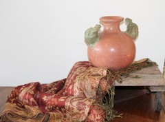 Unique Mexican red clay terracotta, folk art pot w/ frog handles