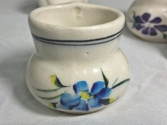 Hand Painted Mexican Art Miniature Clay Pitchers Mugs Set Of 4 Mexico Vintage