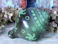 Green Clay Conch Shell Pre-Columbian Symbol Handmade Michoacán Mexican Folk Art