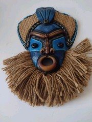Vintage Aztec Tribal Mask Teracota Mayan Mexican Inca Pottery Modern Mid Century