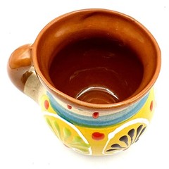 Mexican Red Clay Terracotta Glazed Floral Coffee Mug