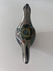 Vintage Mexican Tonala Bird Floral Blue Great Brown Ceramic 5.25”