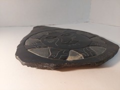 Vintage Carved Black Stone Pottery Inca Wall Hanging Sun Plate 11 In Tall
