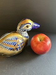 Vtg Mexico Tonala Mexican Folk Art Sergio Bustamanta Style Mallard Duck 8” Brass