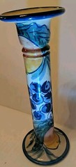 VTG Mexican Art Pottery Grape Peach Hand Painted Single Candlestick 8″ Tall