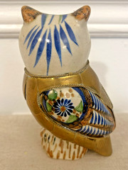 VINTAGE TONALA MEXICAN FOLK ART CERAMIC AND BRASS OWL