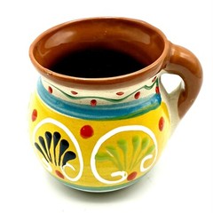 Mexican Red Clay Terracotta Glazed Floral Coffee Mug