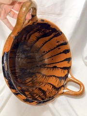 X-LARGE Atq/Vtg Puebla Ware Red Terracotta Pot Bowl With Handles Estate Find