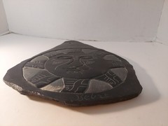Vintage Carved Black Stone Pottery Inca Wall Hanging Sun Plate 11 In Tall