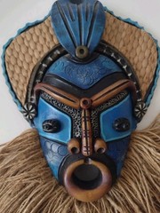 Vintage Aztec Tribal Mask Teracota Mayan Mexican Inca Pottery Modern Mid Century