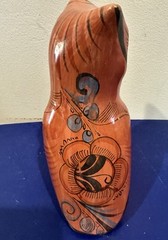 Tonala Pottery Owl Figurine Mexico Folk Art Orange Floral Hand Painted 7.5″