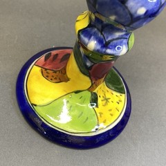 Vintage Mexican Art Pottery Talavera Hand Painted Single Candlestick 7.75″ Tall