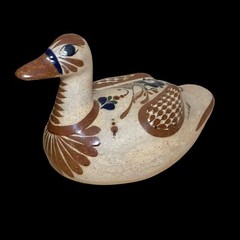 🦆 VTG Mexican Tonalá Pottery Duck Hand-Painted Folk Art Sculpture Signed 12″