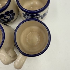 Set Of 4 Talavera Mexican Studio Folk Art Pottery Mugs Saucer Cobalt Blue Floral