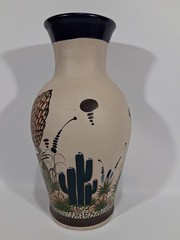 Ken Edwards Tonala stoneware pottery floor vase bird snake butterfly vintage