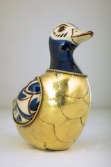 Duck Figurine VTG from Tonala Mexico Ceramic and Brass 4 Inches Tall Good Cond.