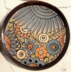 4 Antique & Rare Talavera Mexican Pottery Plates Hand painted Floral 7″ Diameter