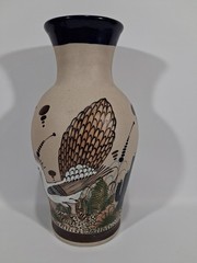 Ken Edwards Tonala stoneware pottery floor vase bird snake butterfly vintage